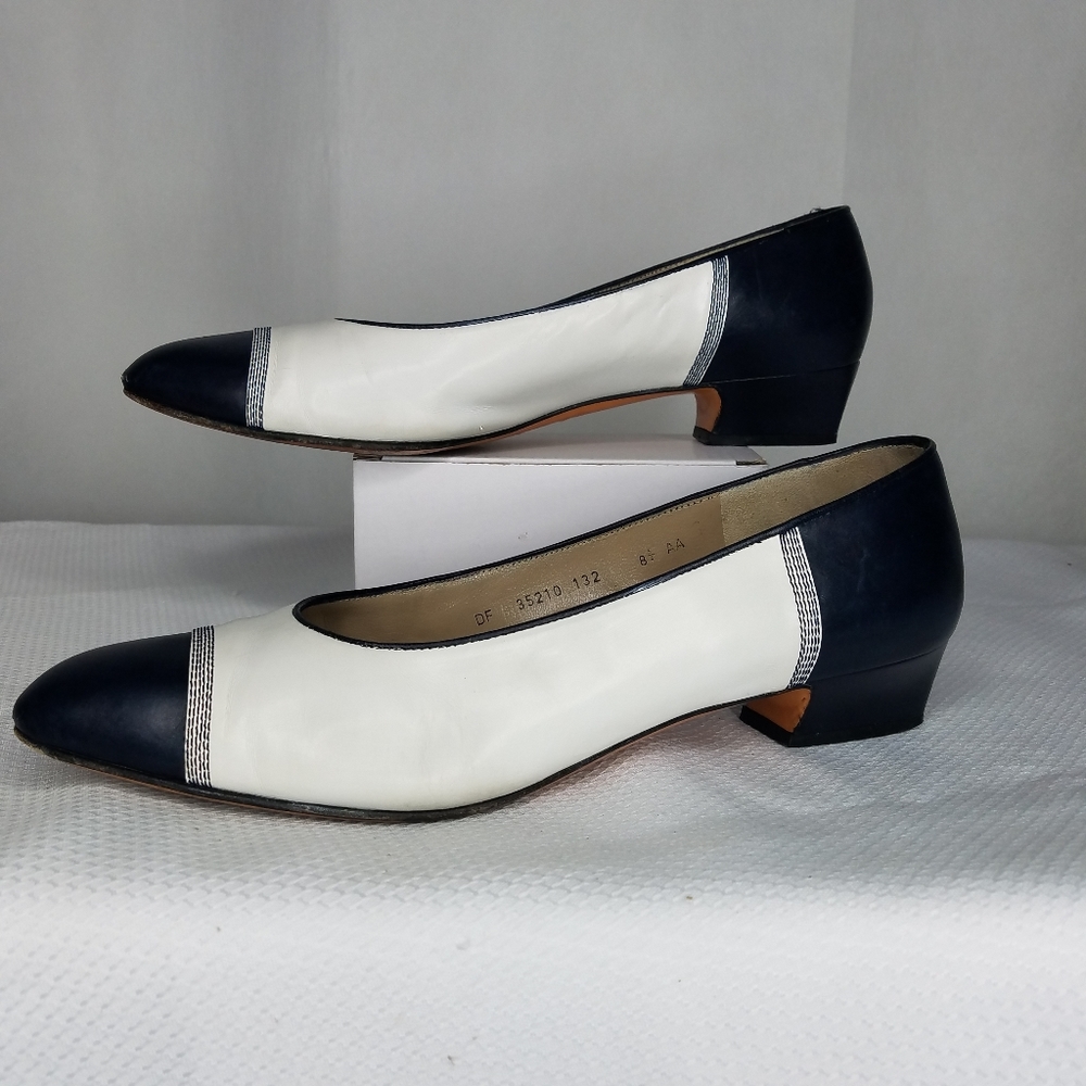 Ferragamo 8.5 AA Navy and White Shoes
